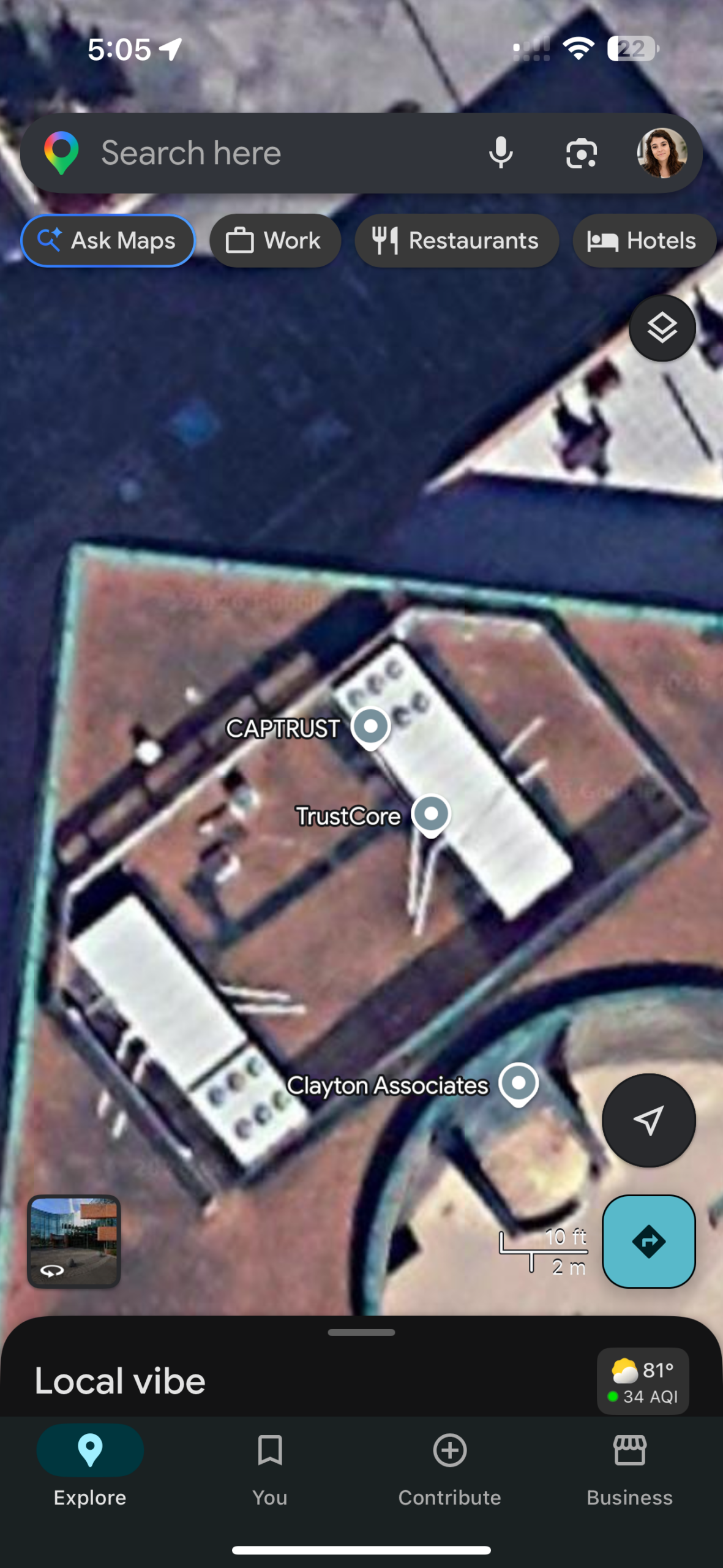 Aerial map of the Brentwood TN building now labeled CAPTRUST where TrustCore used to be